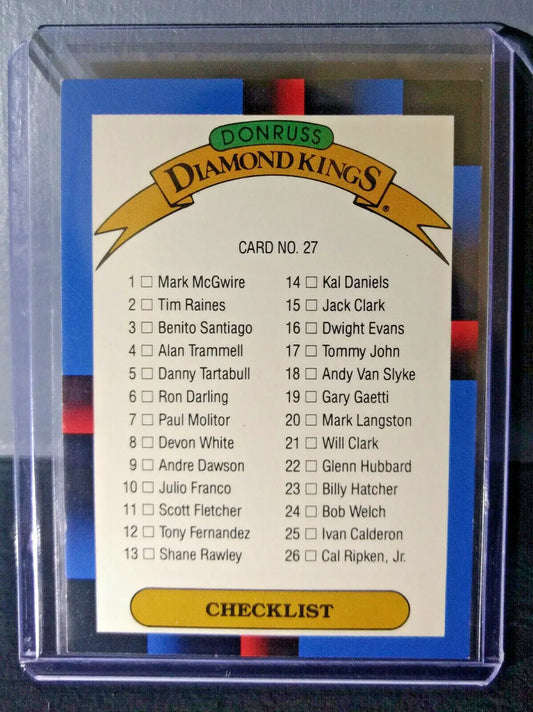 1988 Checklist Donruss Diamond Kings #27 Baseball Card - Baseball Card Single