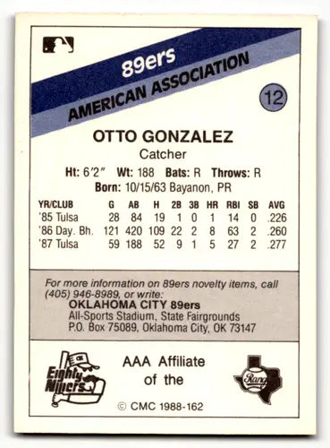 Otto Gonzalez baseball card from 1988 CMC Oklahoma City 89ers collection