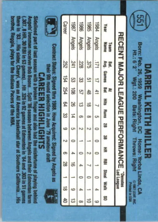 1988 Darrell Miller Donruss Baseball Card #551 - Baseball Card Single