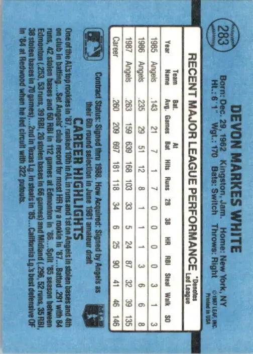 1988 Devon White Donruss Baseball Card #283 - Baseball Card Single