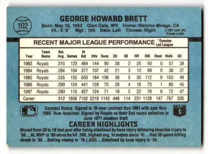 1988 Donruss #102 George Brett Kansas City Royals Baseball Cards EX/ ID:64459
