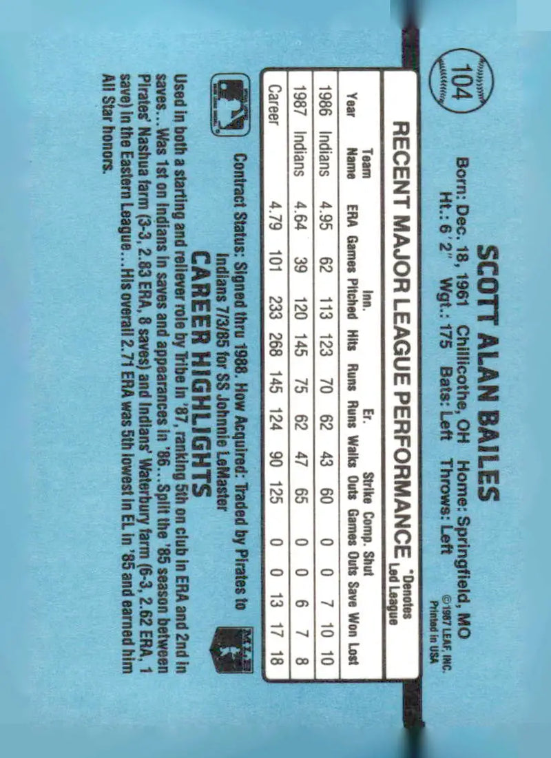 1988 Donruss #104 Scott Bailes - Baseball Card Single