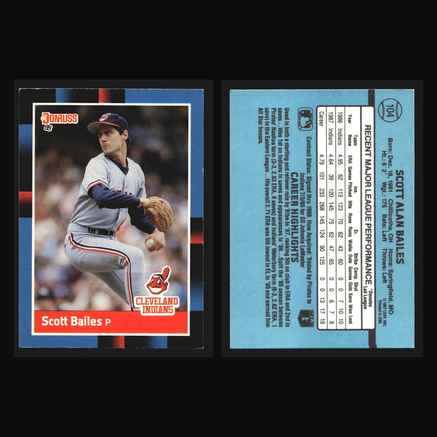 1988 Donruss #104 Scott Bailes Cleveland Indians