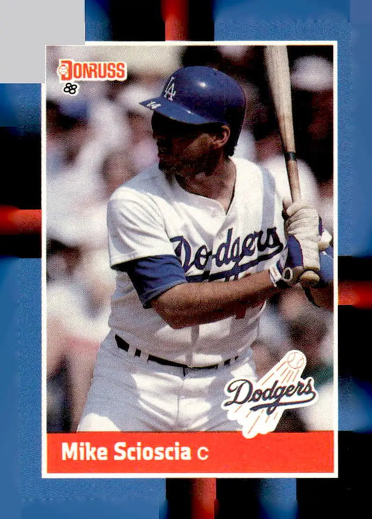1988 Donruss baseball card featuring Mike Scioscia, catcher for the Los Angeles Dodgers, 106c Mike Scioscia