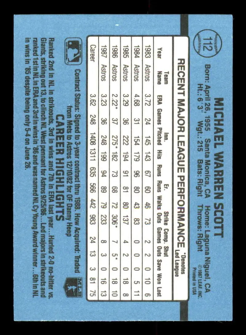 1988 Donruss #112 Mike Scott NM-MT Houston Astros Baseball Card - Baseball Card Single