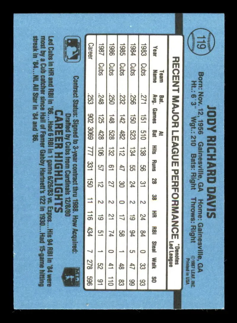 1988 Donruss #119 Jody Davis NM-MT Chicago Cubs Baseball Card - Baseball Card Single