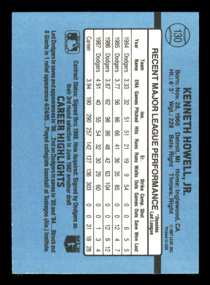 1988 Donruss #130 Ken Howell NM-MT Los Angeles Dodgers Baseball Card - Baseball Card Single
