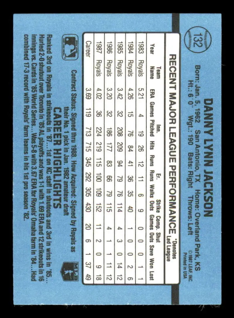 1988 Donruss #132 Danny Jackson NM-MT Kansas City Royals Baseball Card - Baseball Card Single