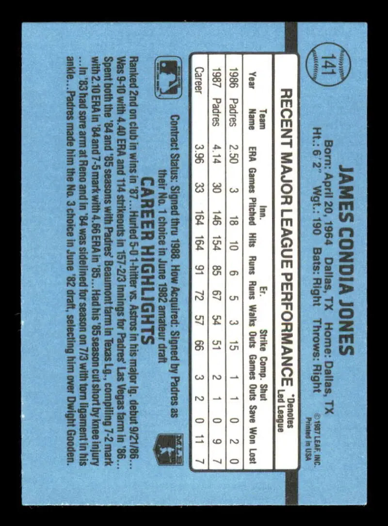 1988 Donruss #141 Jimmy Jones NM-MT San Diego Padres Baseball Card - Baseball Card Single