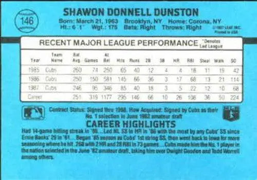1988 Donruss #146 Shawon Dunston NM-MT Cubs - Baseball Card Single