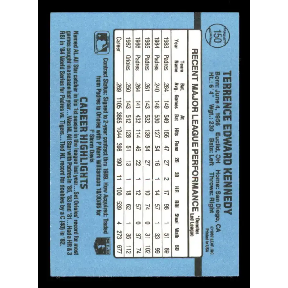 1988 Donruss #150 Terry Kennedy EX Baltimore Orioles Baseball Card - Baseball Card Single