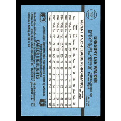 1988 Donruss #162 Greg Walker EX Chicago White Sox Baseball Card Image 2