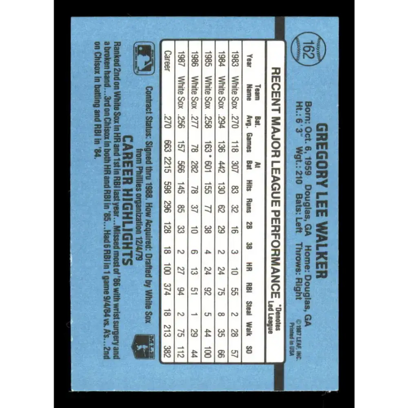 1988 Donruss #162 Greg Walker EX Chicago White Sox Baseball Card - Baseball Card Single