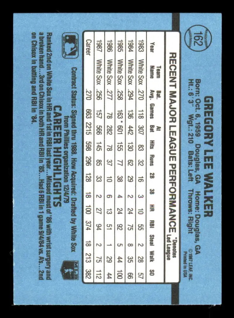 1988 Donruss #162 Greg Walker NM-MT Chicago White Sox Baseball Card - Baseball Card Single
