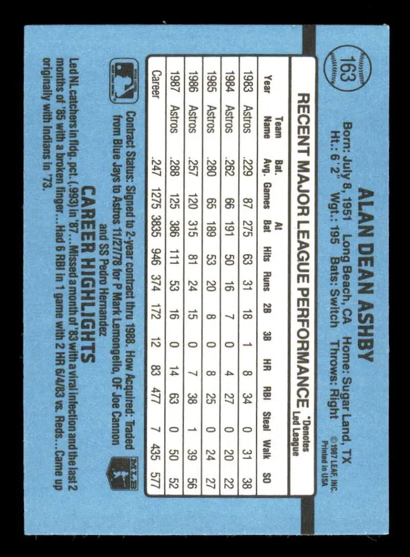 1988 Donruss #163 Alan Ashby NM-MT Houston Astros Baseball Card - Baseball Card Single