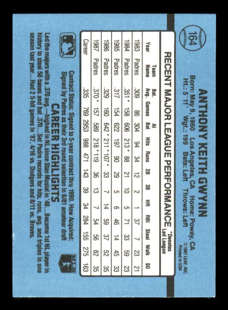 1988 Donruss #164 Tony Gwynn NM-MT San Diego Padres Baseball Card - Baseball Card Single