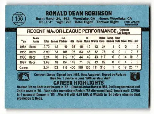 1988 Donruss #166 Ron Robinson Cincinnati Reds Baseball Cards EX/NM ID:55383 - Baseball Card Single