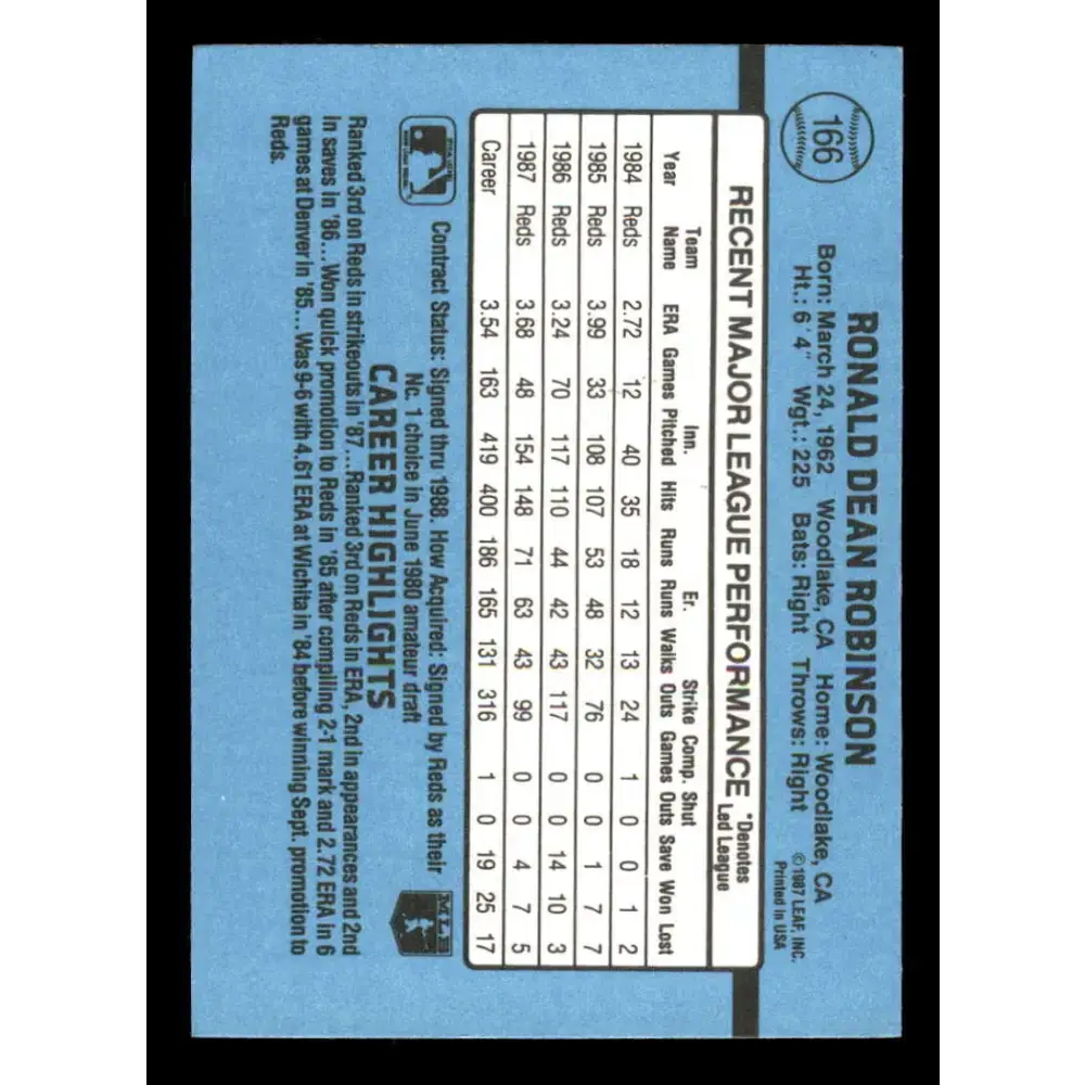1988 Donruss #166 Ron Robinson EX Cincinnati Reds Baseball Card - Baseball Card Single