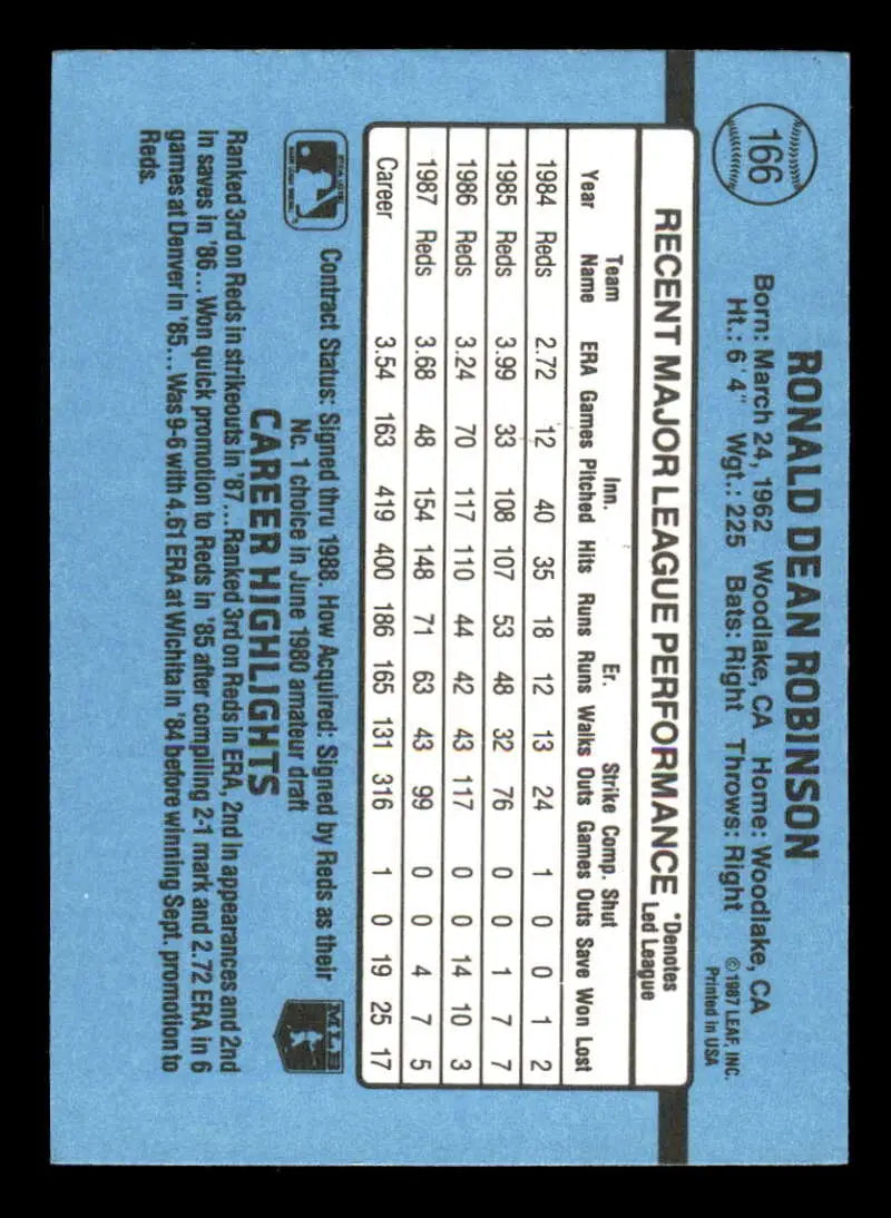 1988 Donruss #166 Ron Robinson NM-MT Cincinnati Reds Baseball Card - Baseball Card Single