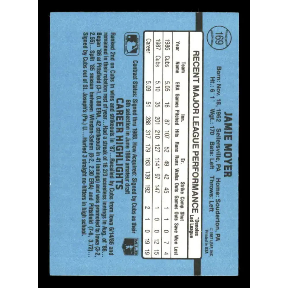 1988 Donruss #169 Jamie Moyer EX Chicago Cubs Baseball Card - Baseball Card Single