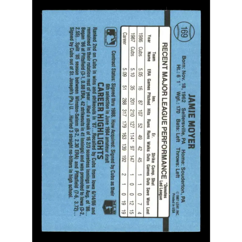 1988 Donruss #169 Jamie Moyer EX Chicago Cubs Baseball Card - Baseball Card Single
