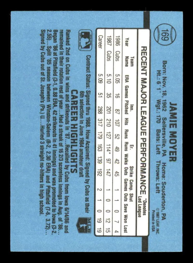 1988 Donruss #169 Jamie Moyer NM-MT Chicago Cubs Baseball Card - Baseball Card Single