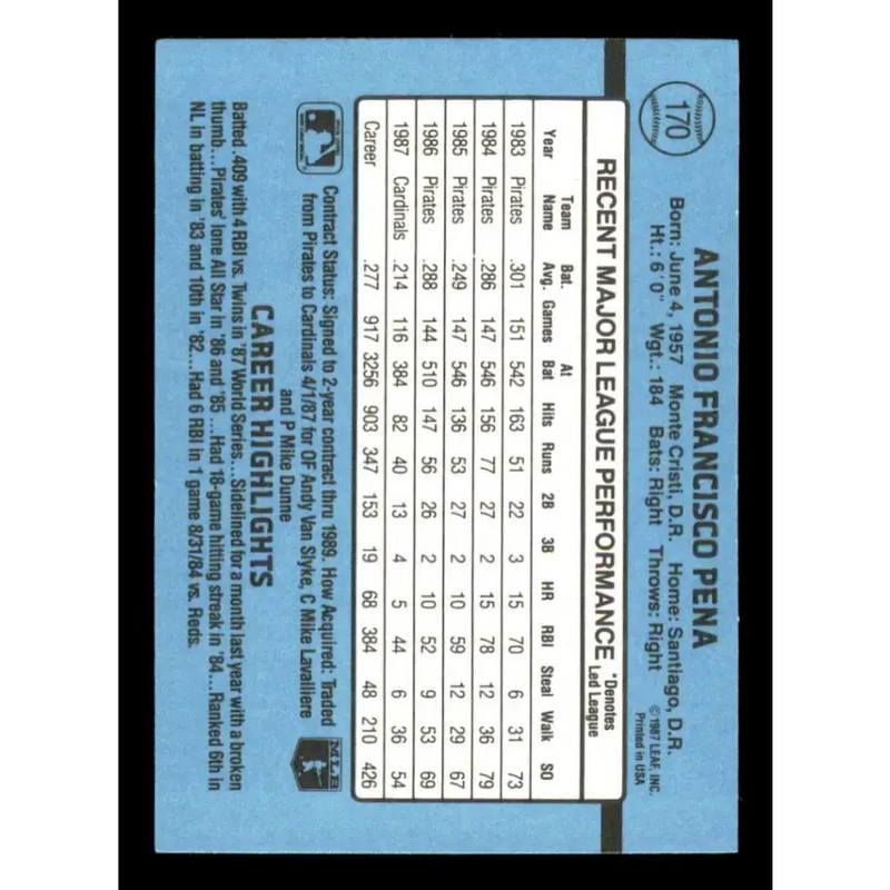 1988 Donruss #170 Tony Pena EX St. Louis Cardinals Baseball Card - Baseball Card Single