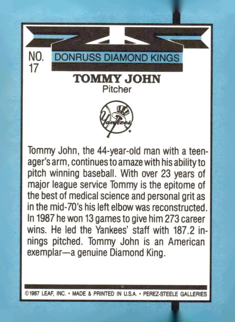 1988 Donruss #17b Tommy John - Baseball Card Single