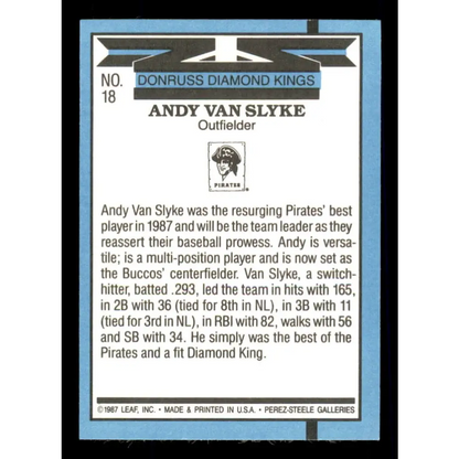 1988 Donruss #18 Andy Van Slyke DK EX Pittsburgh Pirates Baseball Card Image 2