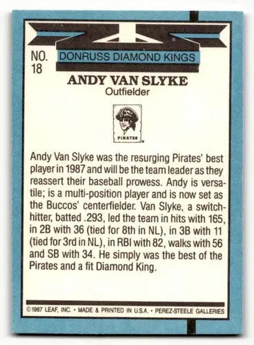 Andy Van Slyke baseball card back from 1988 Donruss Pittsburgh Pirates collection