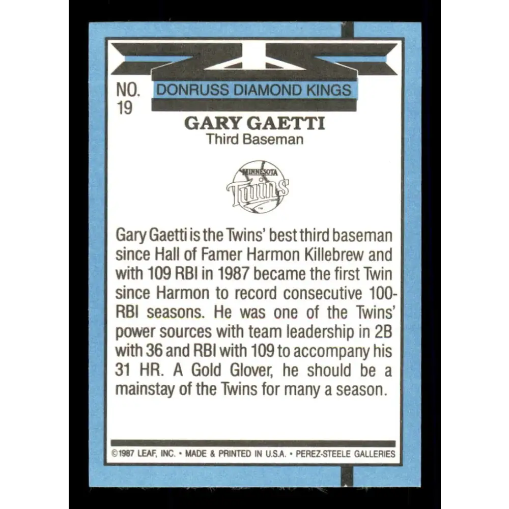 1988 Donruss #19 Gary Gaetti DK EX Minnesota Twins Baseball Card Image 2