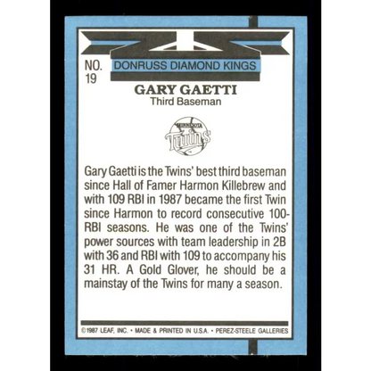 1988 Donruss #19 Gary Gaetti DK EX Minnesota Twins Baseball Card Image 2