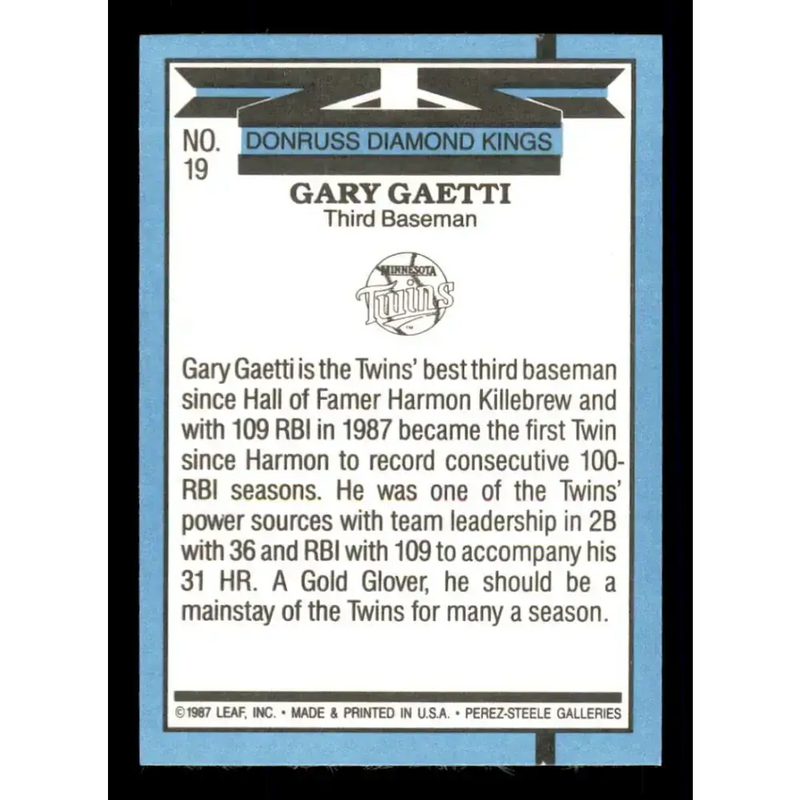 1988 Donruss #19 Gary Gaetti DK EX Minnesota Twins Baseball Card - Baseball Card Single