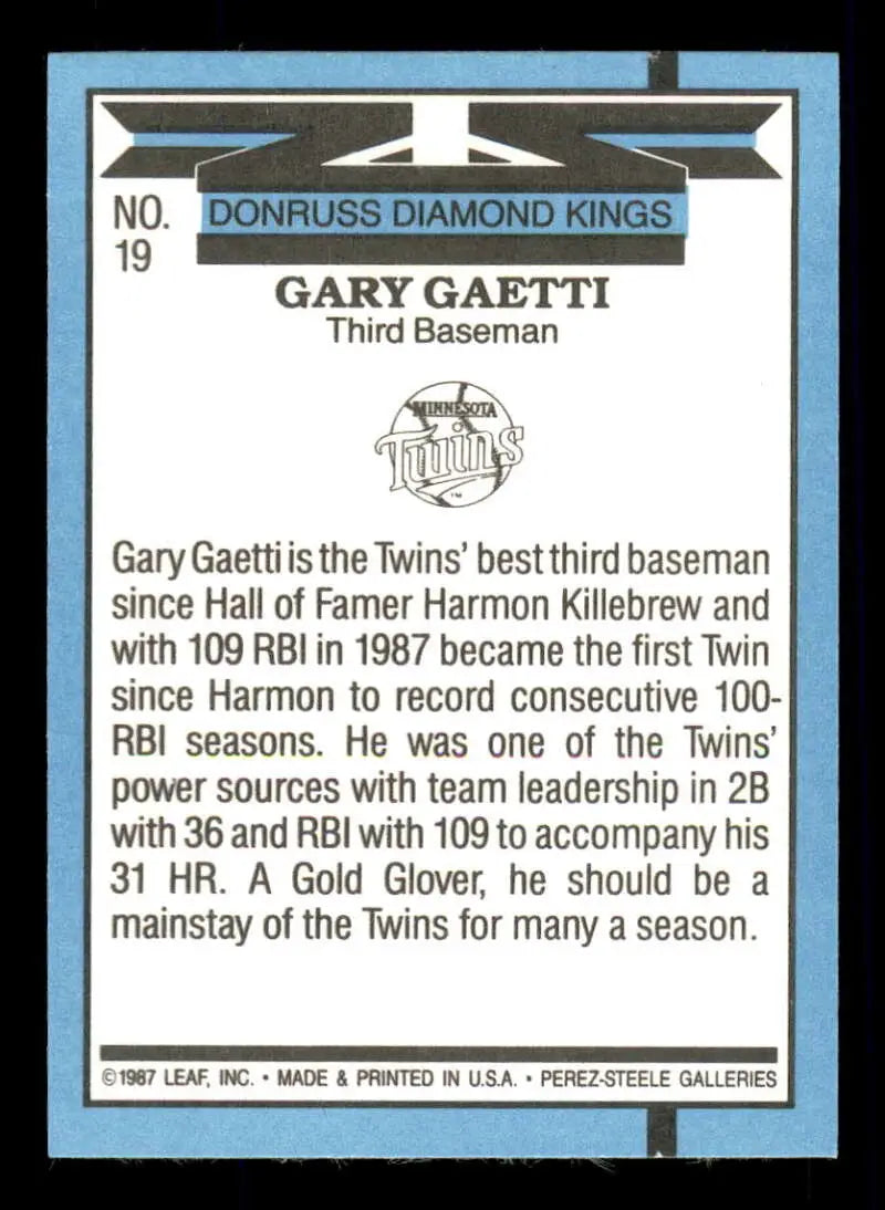 1988 Donruss #19 Gary Gaetti NM-MT Minnesota Twins Baseball Card - Baseball Card Single