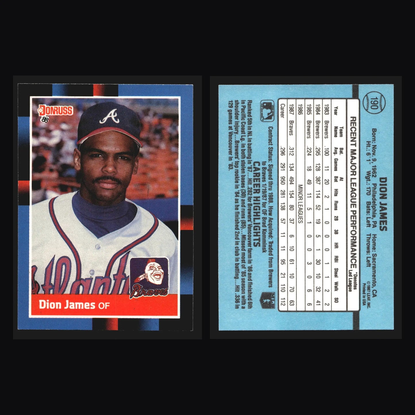 1988 Donruss #190 Dion James Atlanta Braves