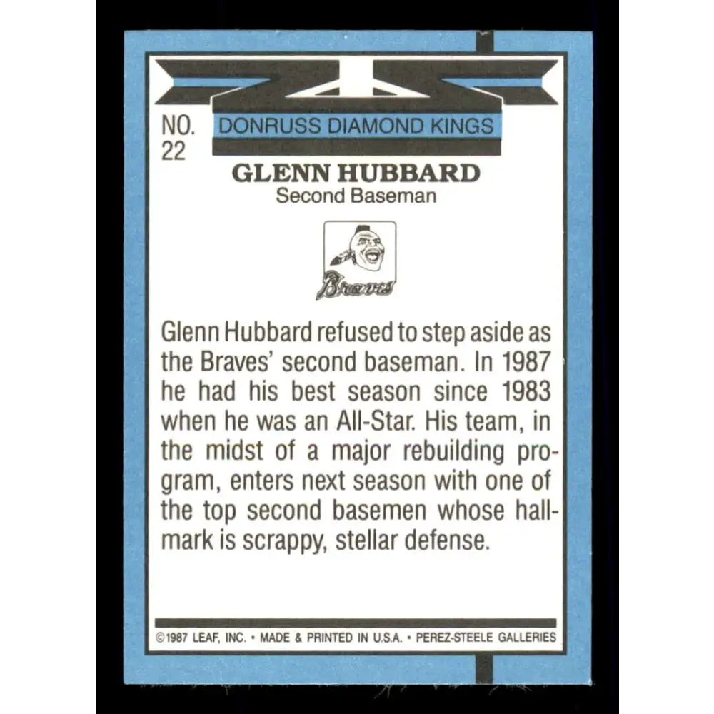 1988 Donruss #22 Glenn Hubbard DK EX Atlanta Braves Baseball Card Image 2