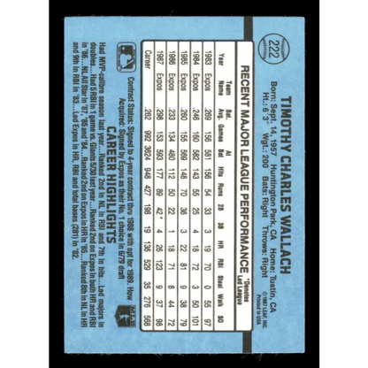 1988 Donruss #222 Tim Wallach EX Montreal Expos Baseball Card Image 2