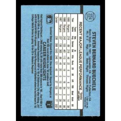 1988 Donruss #224 Steve Buechele EX Texas Rangers Baseball Card Image 2