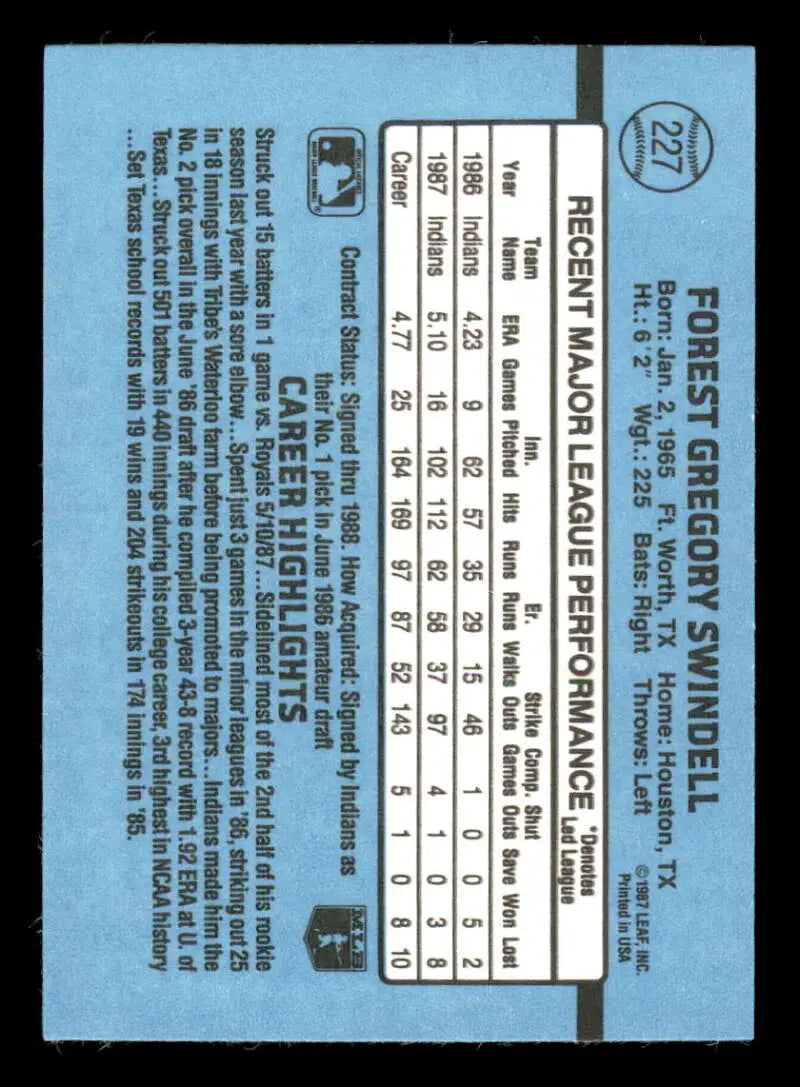 1988 Donruss #227 Greg Swindell NM-MT Cleveland Indians Baseball Card - Baseball Card Single