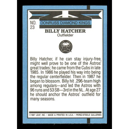 1988 Donruss #23 Billy Hatcher DK EX Houston Astros Baseball Card Image 2