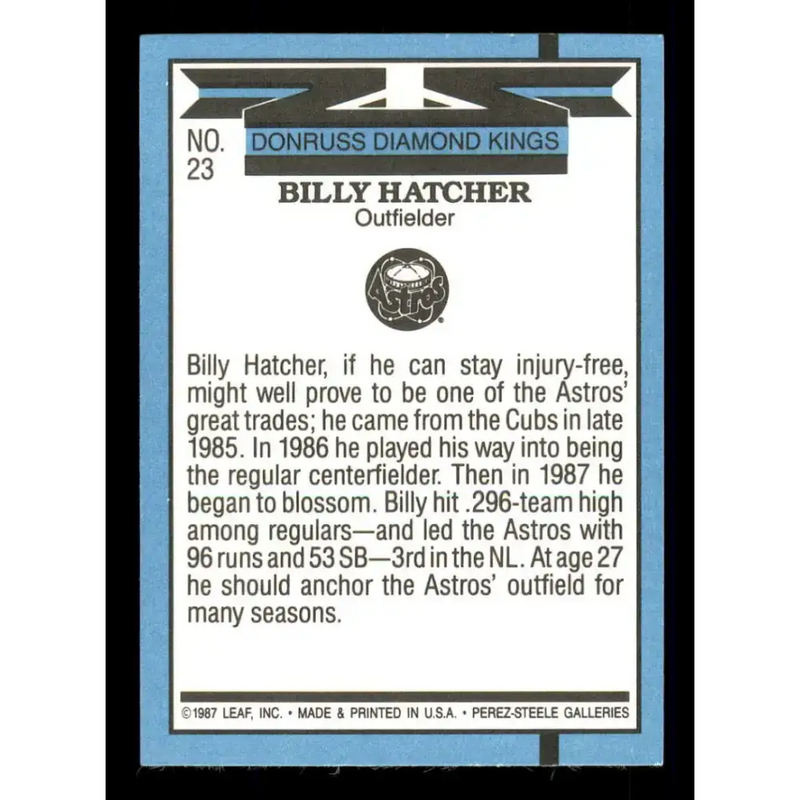 1988 Donruss #23 Billy Hatcher DK EX Houston Astros Baseball Card - Baseball Card Single