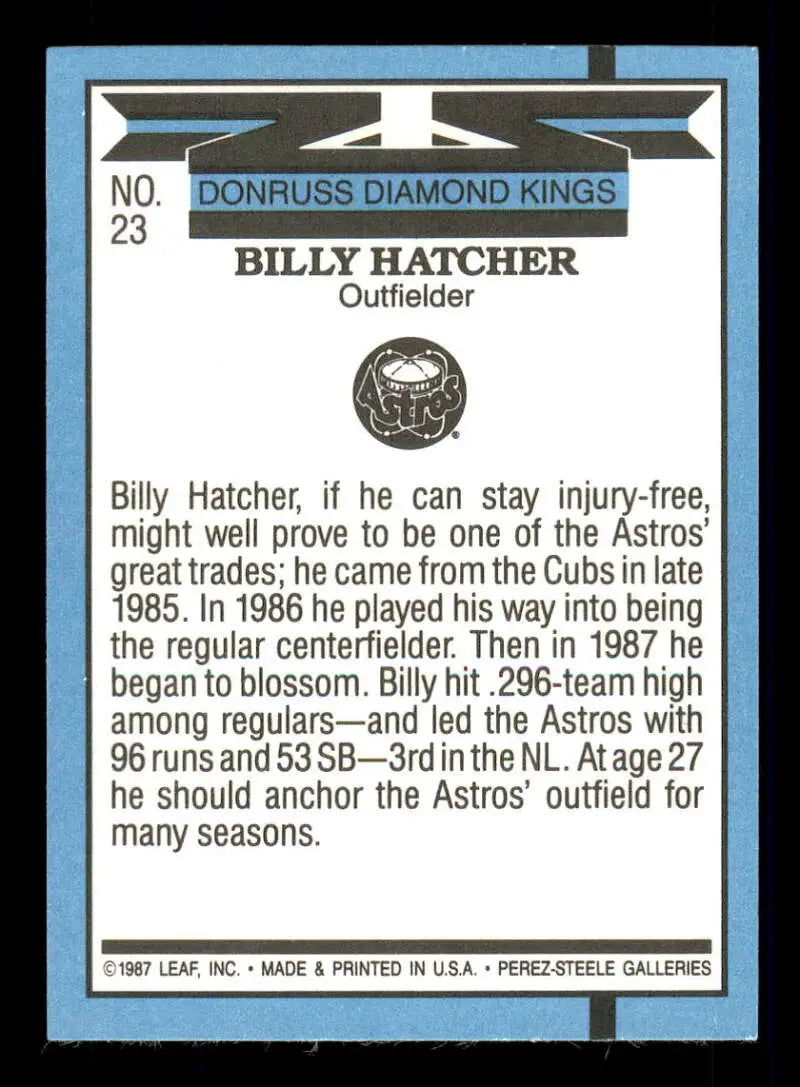 1988 Donruss #23 Billy Hatcher NM-MT Houston Astros Baseball Card - Baseball Card Single