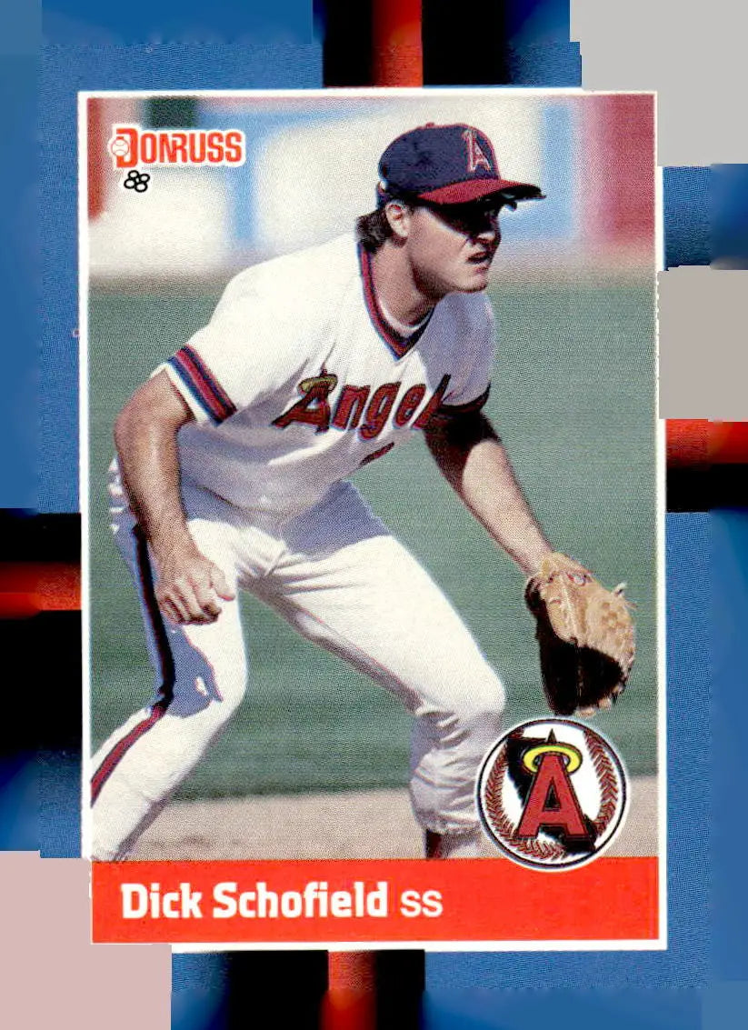 Baseball card featuring Dick Schofield in white Angels uniform 1988 Donruss #233c
