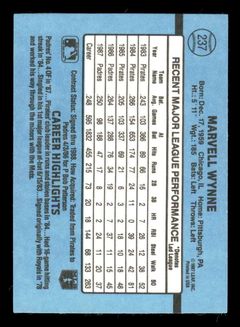 1988 Donruss #237 Marvell Wynne NM-MT San Diego Padres Baseball Card - Baseball Card Single