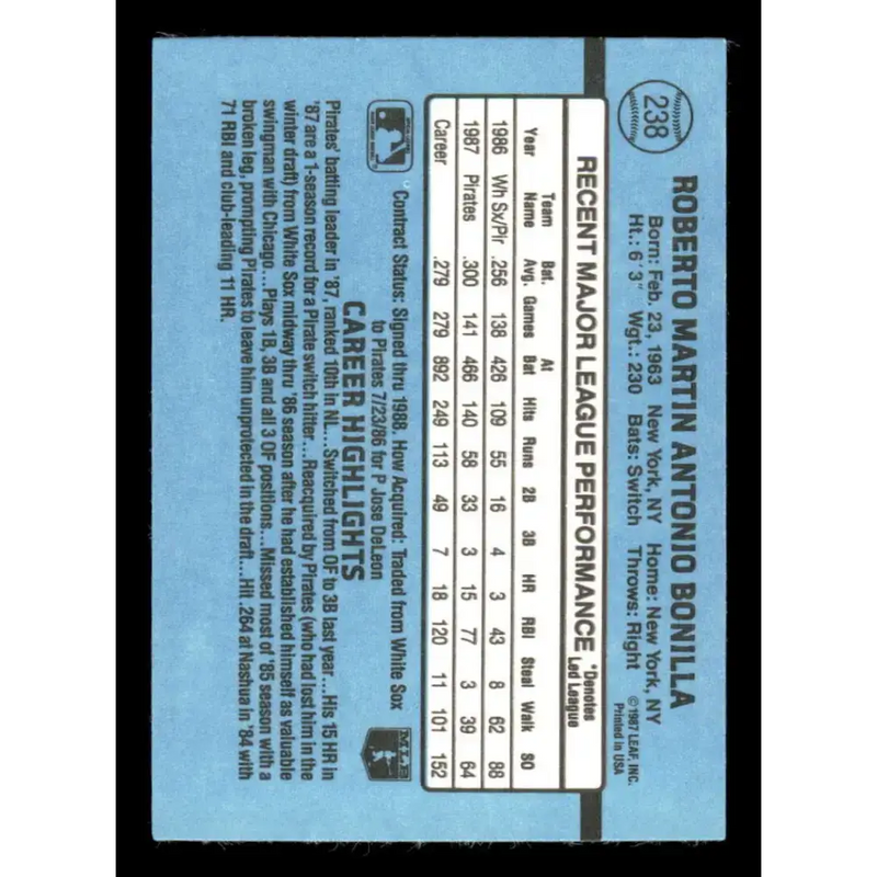 1988 Donruss #238 Bobby Bonilla EX Pittsburgh Pirates Baseball Card - Baseball Card Single