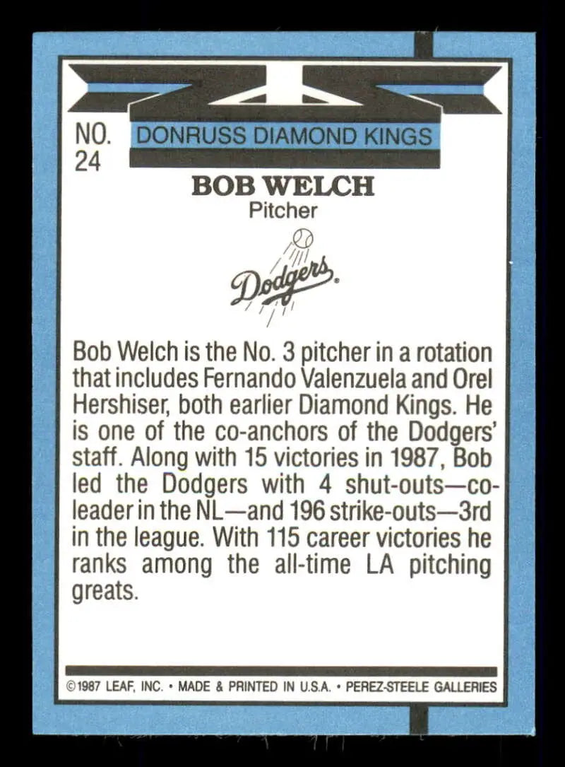 1988 Donruss #24 Bob Welch NM-MT Los Angeles Dodgers Baseball Card - Baseball Card Single