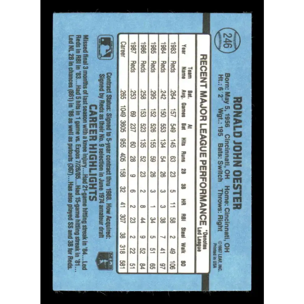 1988 Donruss #246 Ron Oester EX Cincinnati Reds Baseball Card - Baseball Card Single