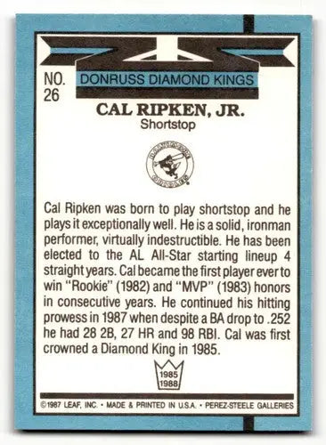 1988 Donruss #26 Cal Ripken Jr. Baltimore Orioles Baseball Cards EX/ ID:64475 - Baseball Card Single