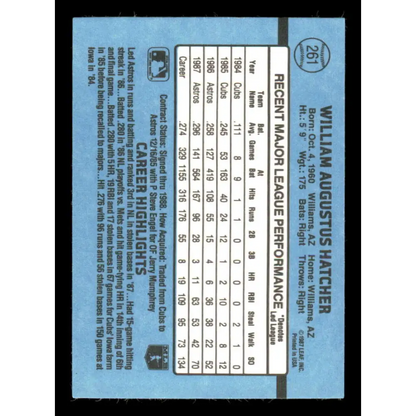 1988 Donruss #261 Billy Hatcher EX Houston Astros Baseball Card Image 2