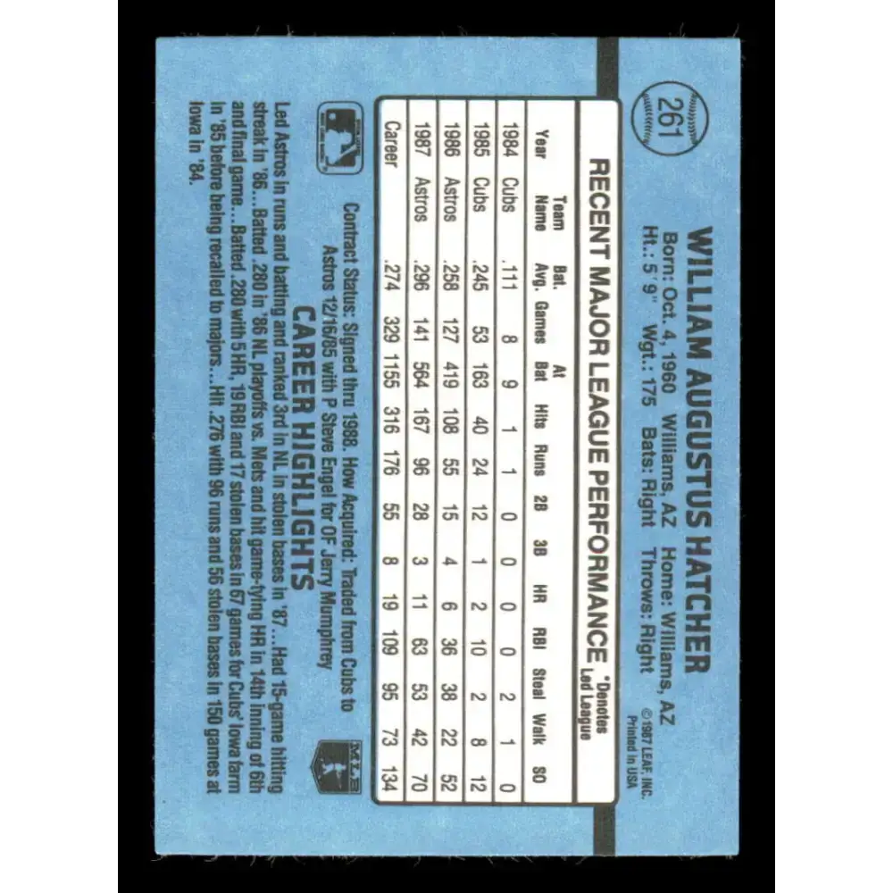 1988 Donruss #261 Billy Hatcher EX Houston Astros Baseball Card - Baseball Card Single